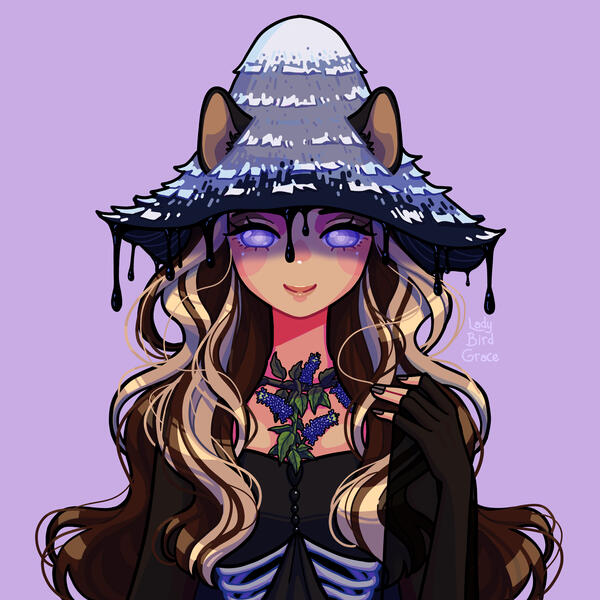 adorable cat girl with a inky cap mushroom hat